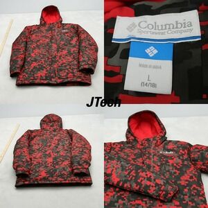 Columbia Jacket‎ Youth Large Red Lightning Lift Hooded Insulated Puff Winter Ski